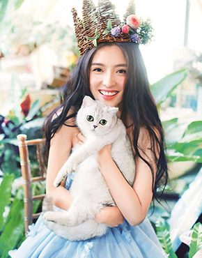 潘辰抱猫咪置身花丛高清唯美写真